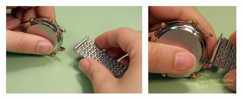 Gắn dây đồng hồ kim loại mới vào vị trí cũ