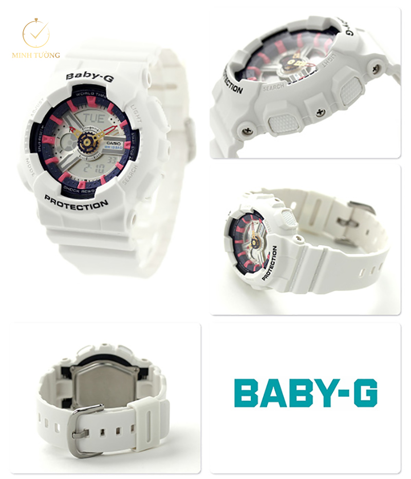 Tổng thể Casio BA-110SN-7ADR là sắc trắng thời thượng