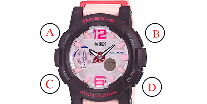 Vào chế độ điều chỉnh bằng cách giữ A đến khi phần giây đồng hồ nhấp nháy