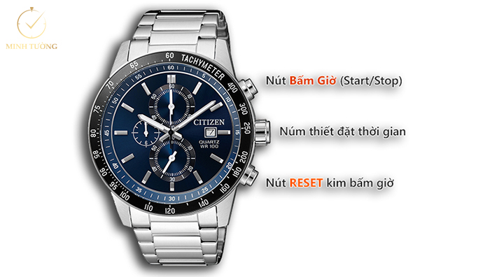 Đồng hồ Seiko Chronograph có 3 nút bấm tương đương với các chức năng khác nhau.