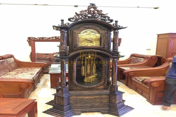 Đồng hồ cây tứ trụ gỗ mun Lào